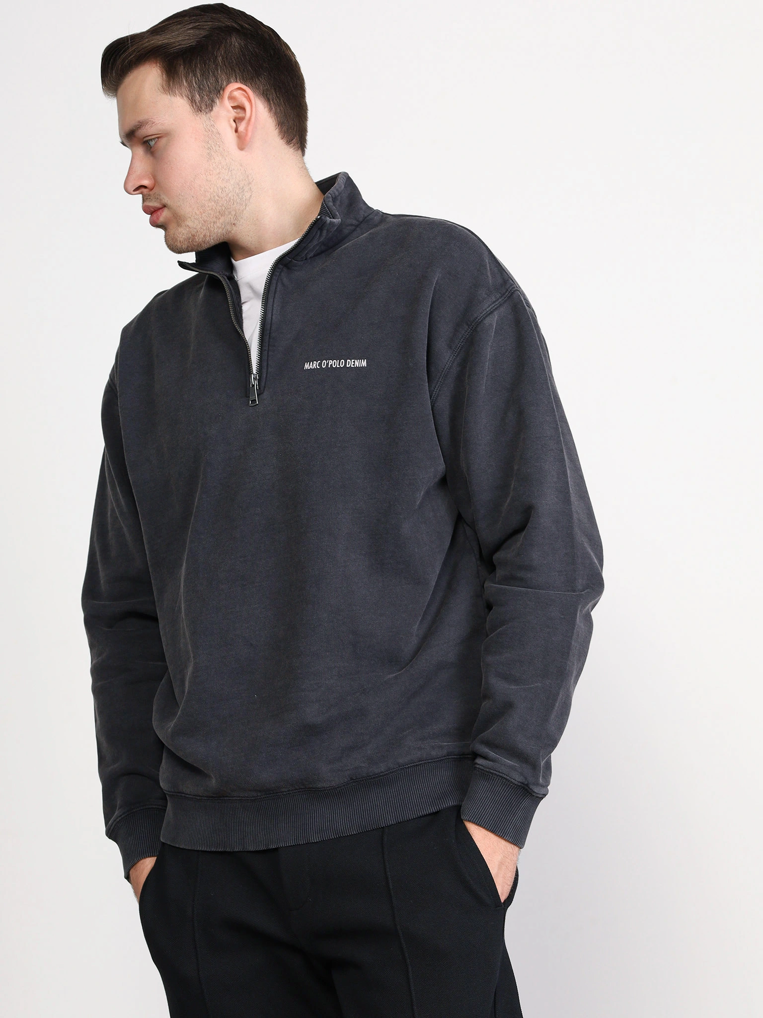 Толстовка графитового цвета из хлопка с короткой молнией